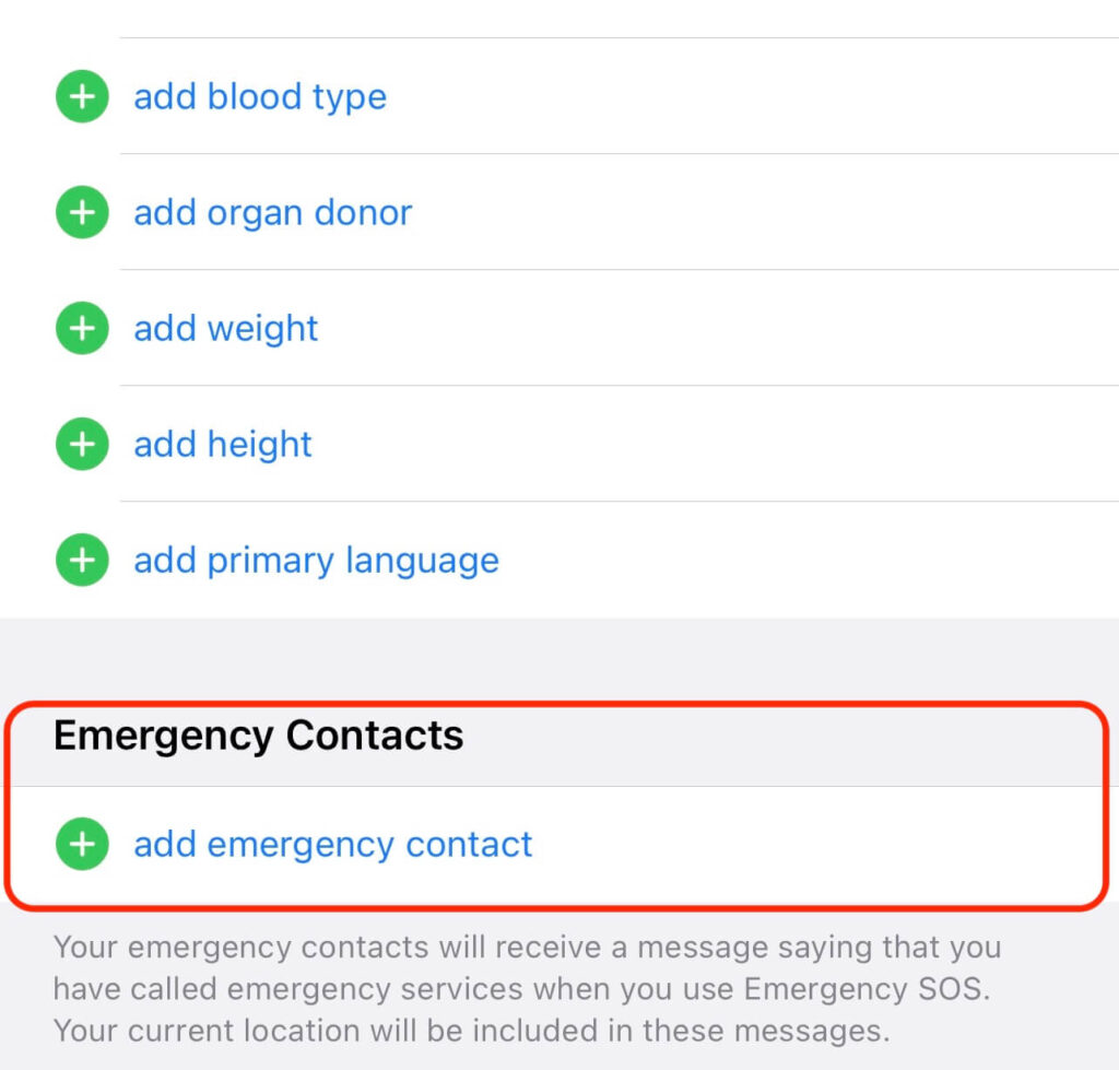 set up emergency contact from contacts list