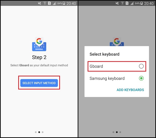 Select gboard as default keyboard android