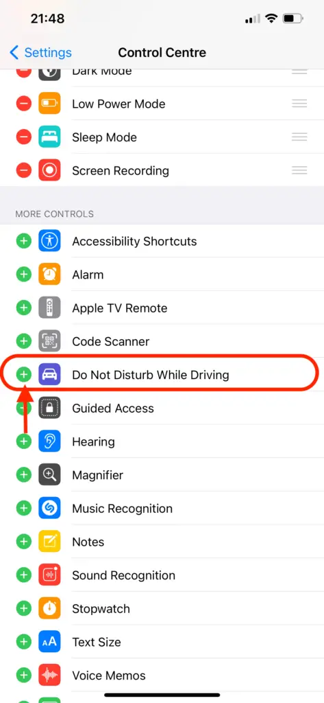 add Do Not Disturb While Driving shortcut