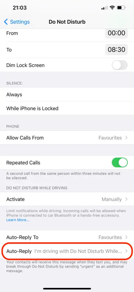 auto-reply text iphone do not disturb