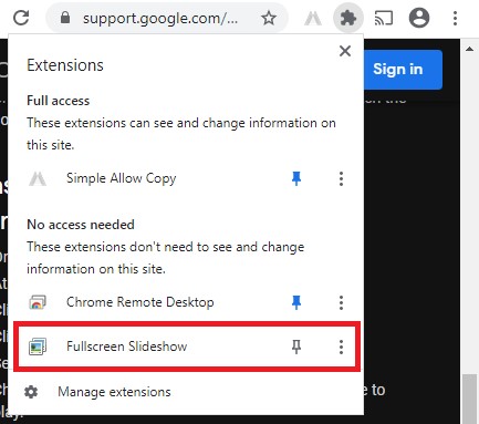 Fullscreen Slideshow extension