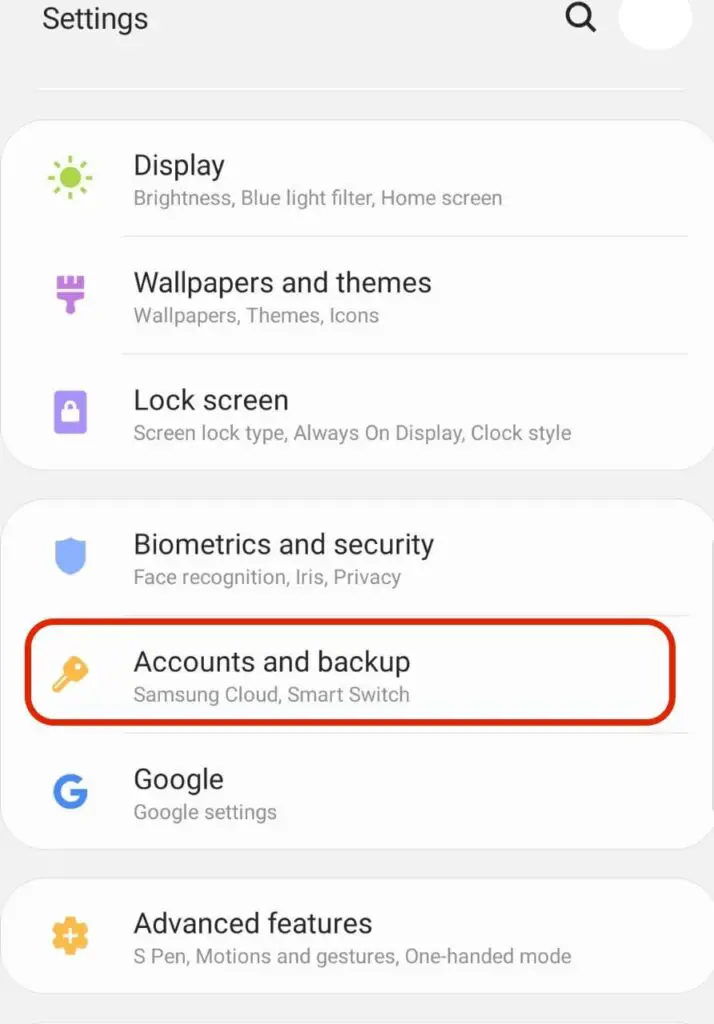 accounts and backup android