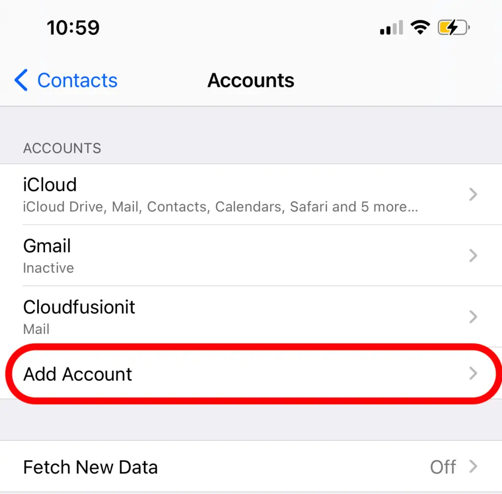 add new account iphone contact import from android