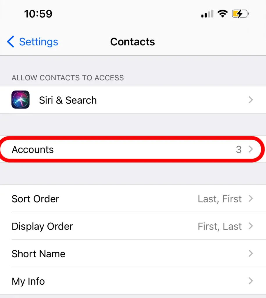 ios contacts accounts