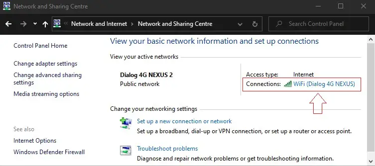 View wifi status network sharing centre windows