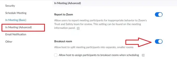 how to enable breakout room in zoom