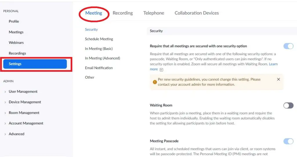 zoom meeting settings