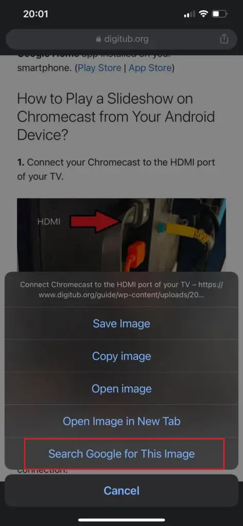 How to reverse image search on iPhone - CHROME