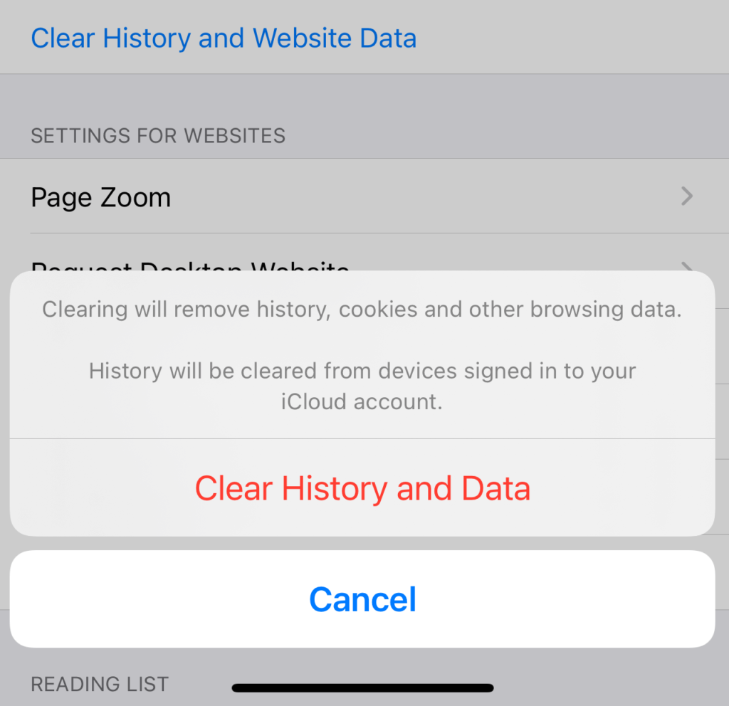 clear browsing history iphone