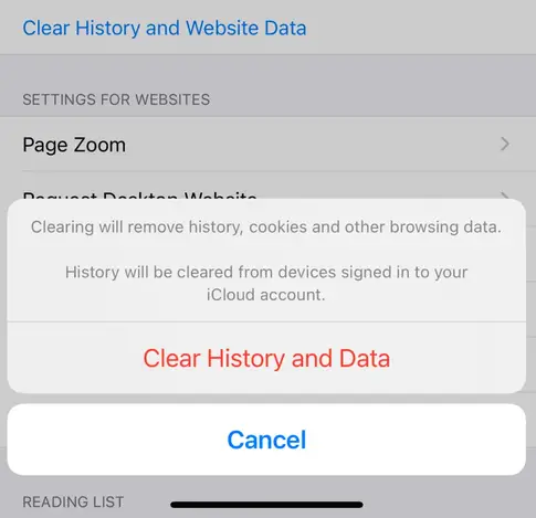 clear browsing history iphone