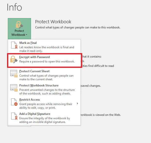 encrypt with password microsoft excel