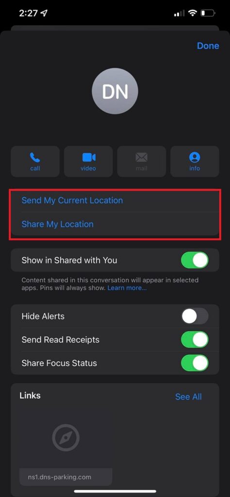 share location on iPhone with Messages App