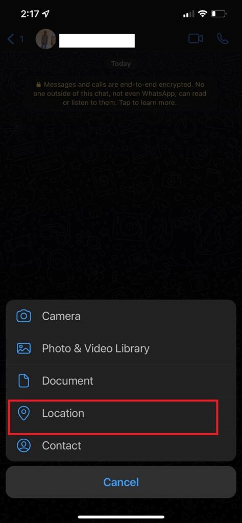 share location using WhatsApp on iPhone