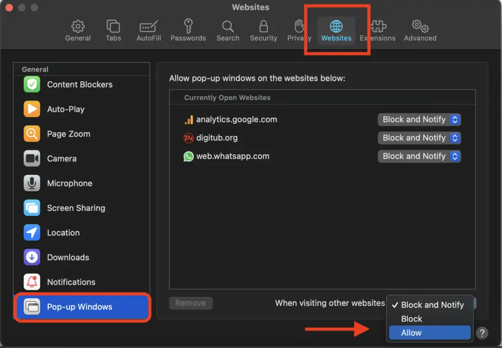 How to enable pop-ups on a Mac - Safari Browser
