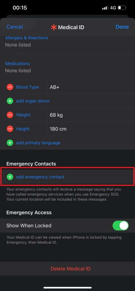 add emergency contact iphone