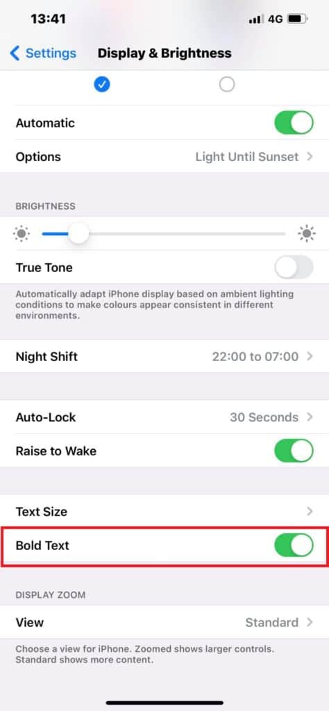 Bold text on iPhone