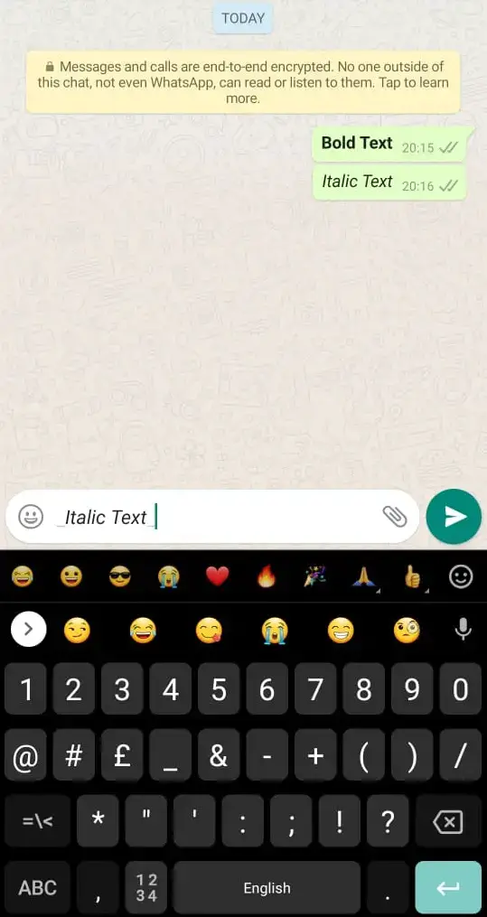 How to italics whatsapp text