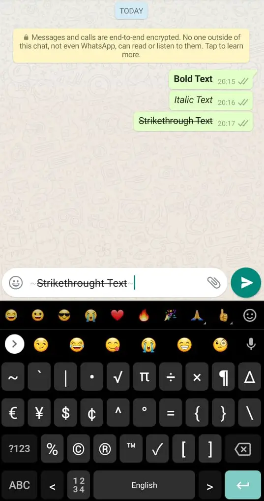 How to strikethrough whatsapp text