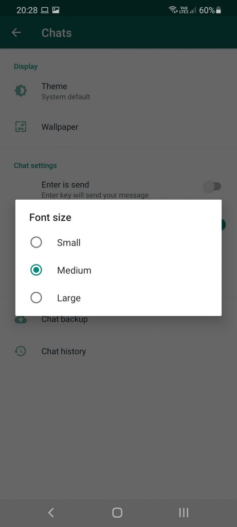 how to change font size in whatsapp