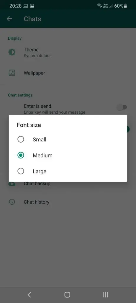 how to change font size in whatsapp