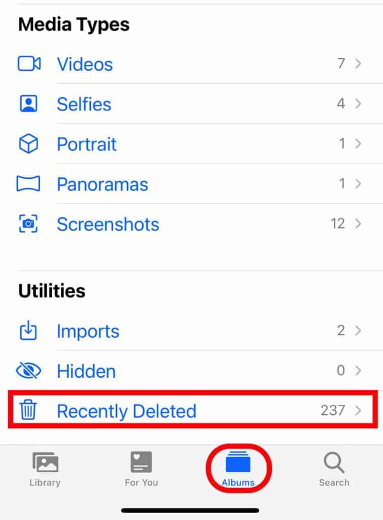 recently deleted photos