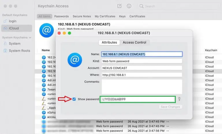 show saved wifi passwords icloud keychain