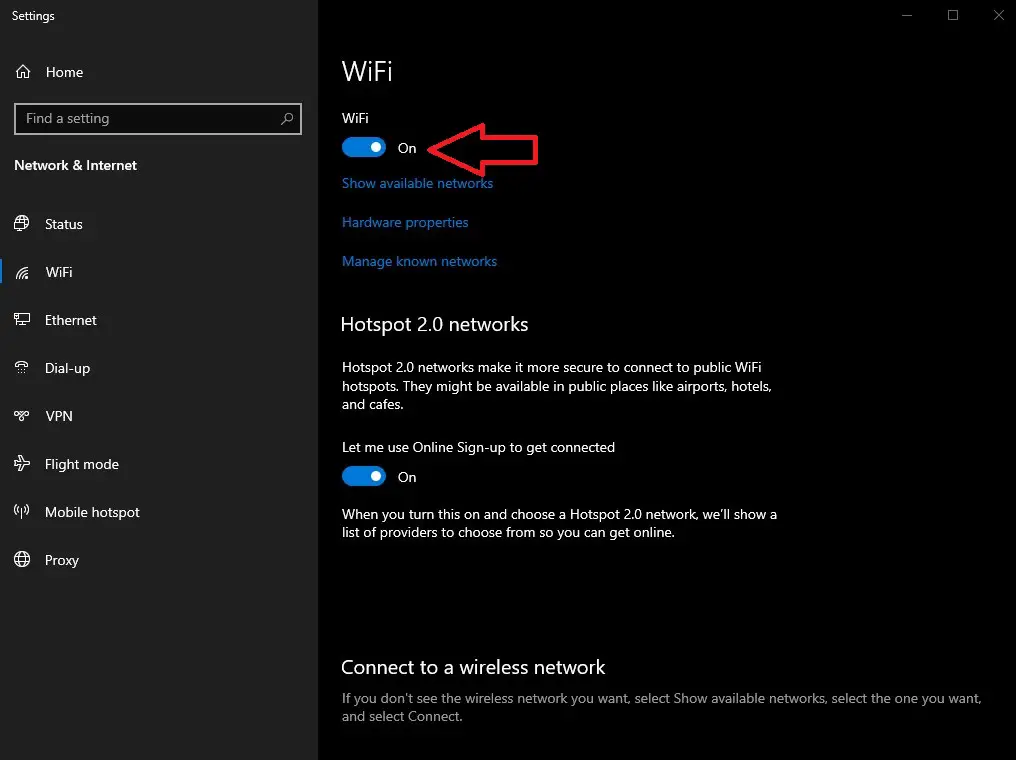 turn on wifi windows - screen cast