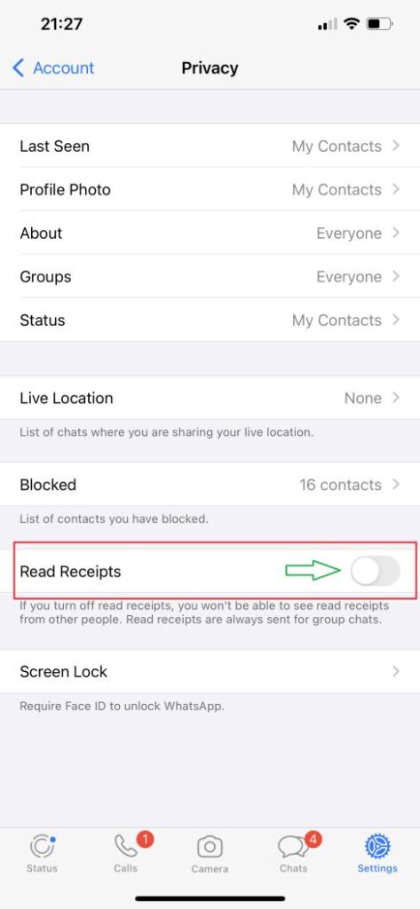 how to turn off read receipts on whatsapp