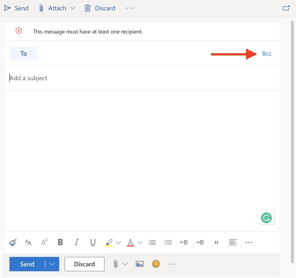 BCC in outlook