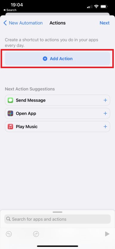 add action shortcut