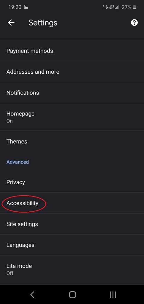 CHROME ACCESSIBILITY OPTION