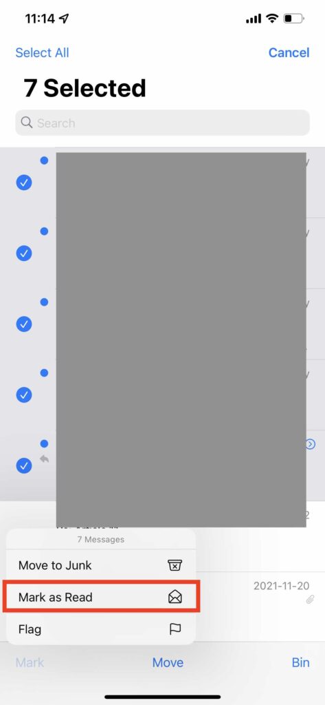 mark all emails as read iphone