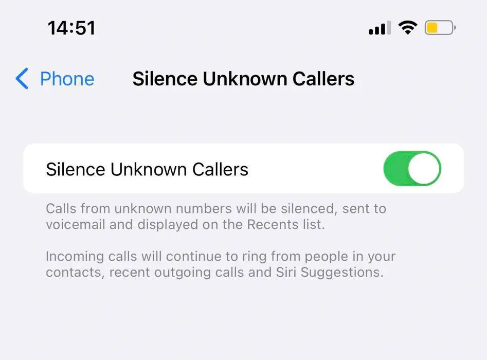 silence unknown callers