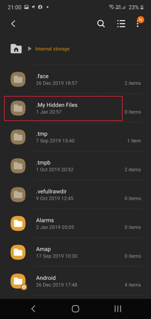 show hidden files android