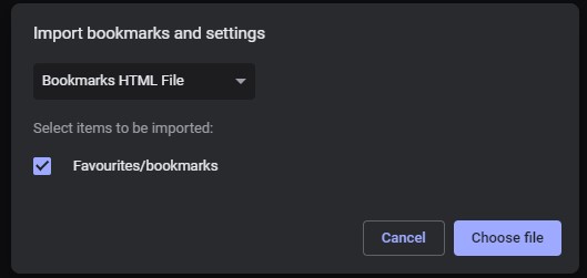 Importing bookmarks into Chrome from an HTML file