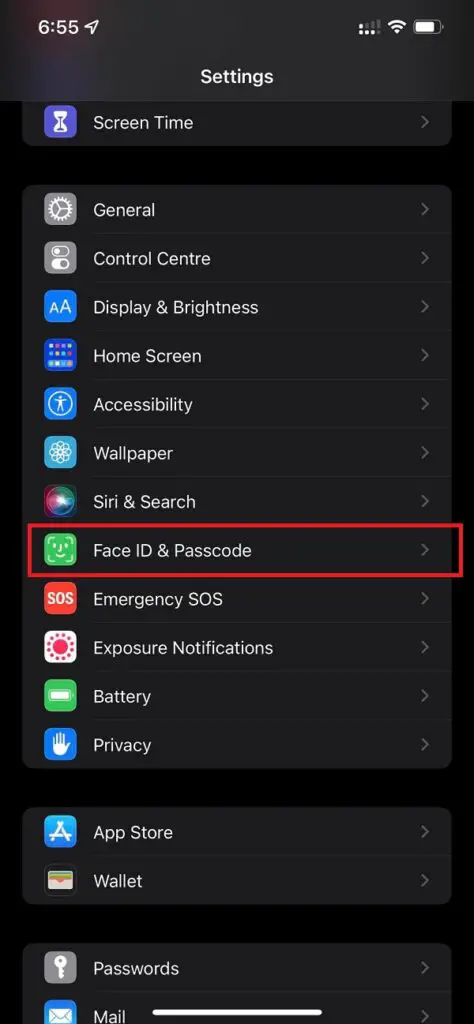 face id and paswords ios