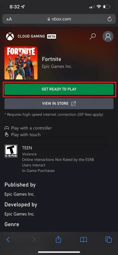 Play Fortnite on iPhone-xbox cloud