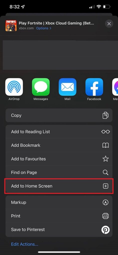 add to home screen- iphone fortnite