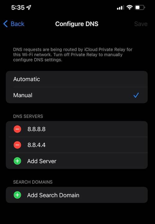 google public dns- ios