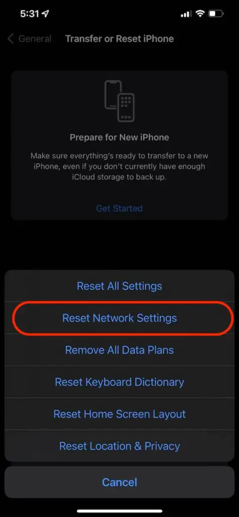 reset network settings iphone- fix wifi disconnecting issue