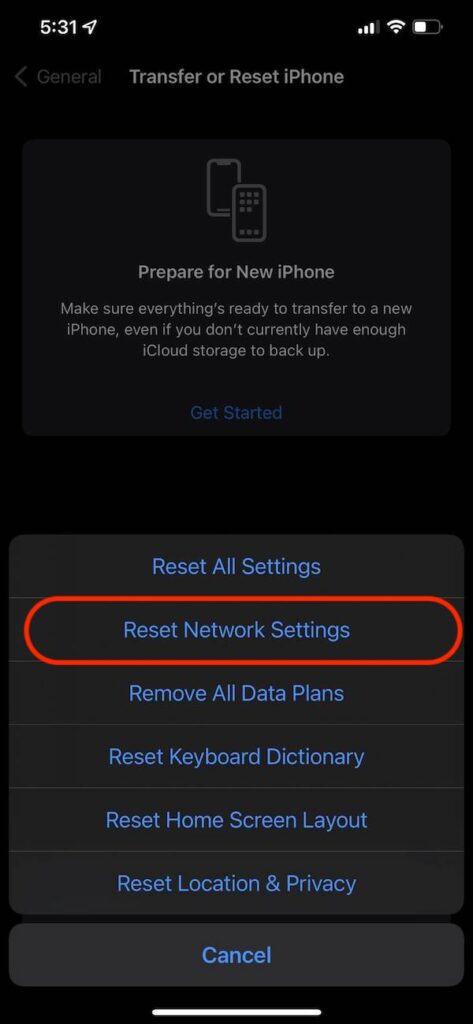 reset network settings iphone- fix wifi disconnecting issue