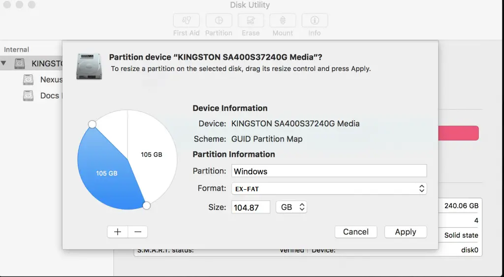 Create windows installation partition on mac