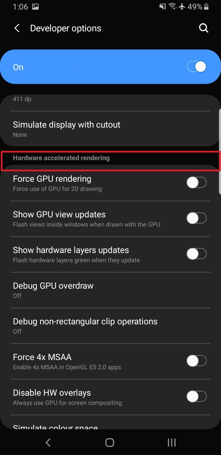 developer options - dark mode samsung