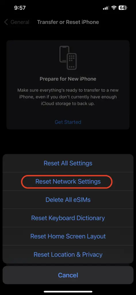 reset network settings